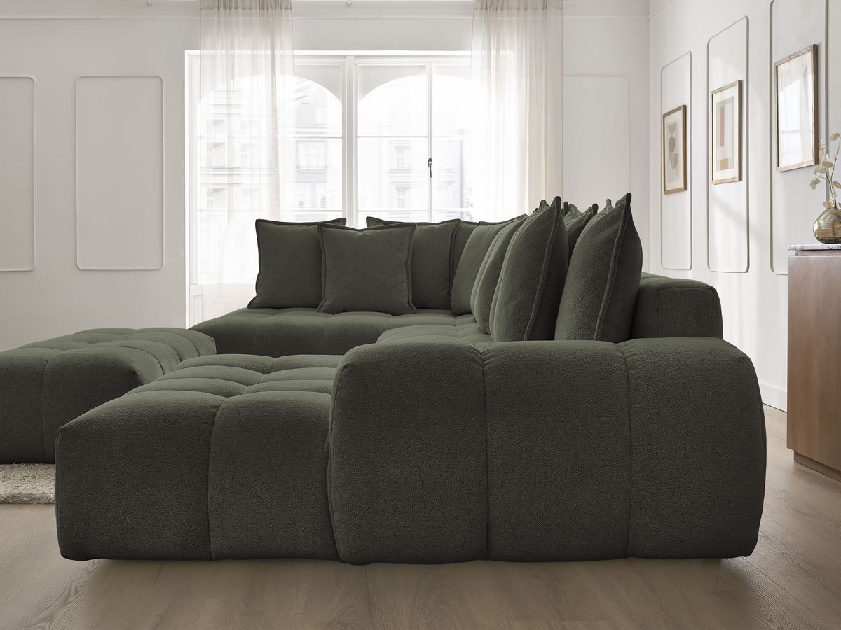 Bobochic Everest Wohnlandschaft mit Pouf, 14 Kissen Melange-Stoff Grün Ecke rechts