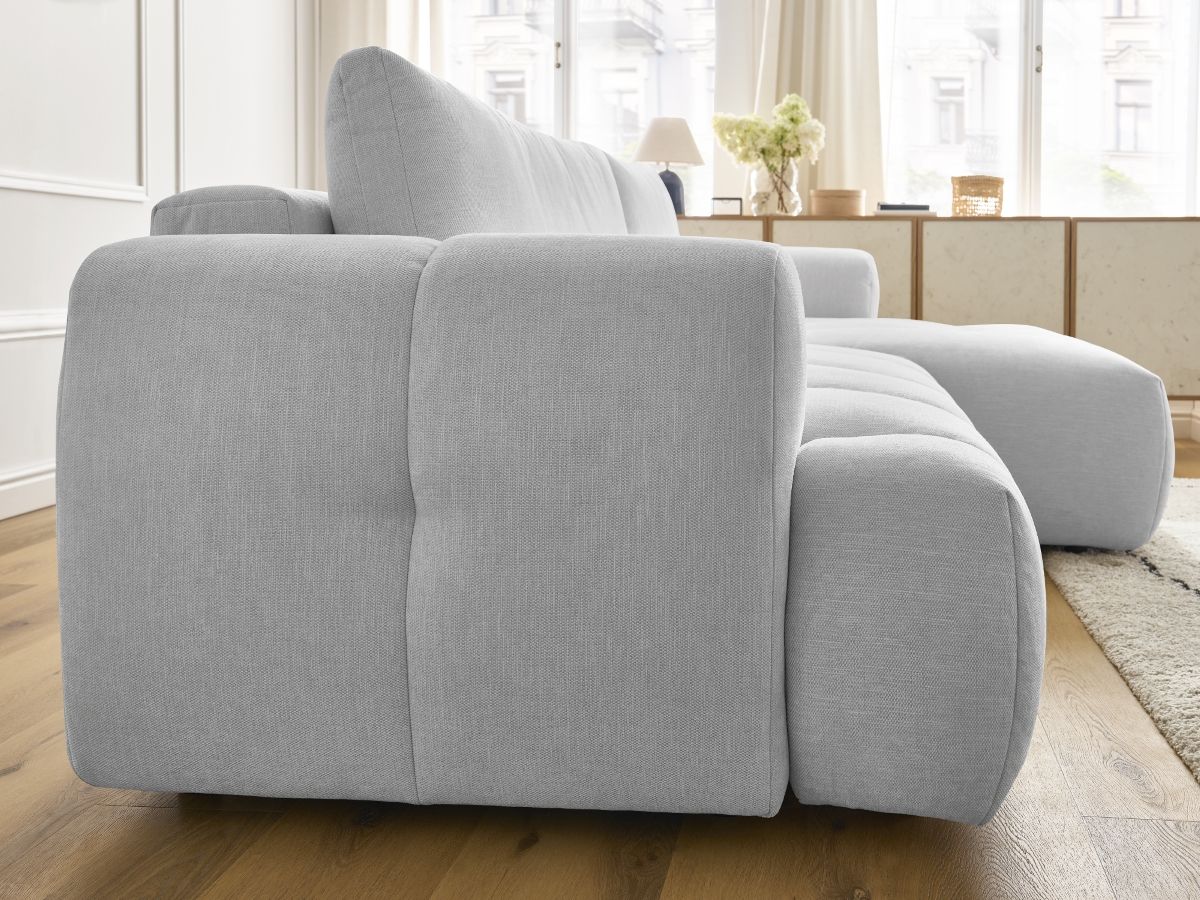 Bobochic Fuji Ecksofa mit Schlaffunktion und Bettkasten 292 × 160 cm Stoff Hellgrau Ecke rechts