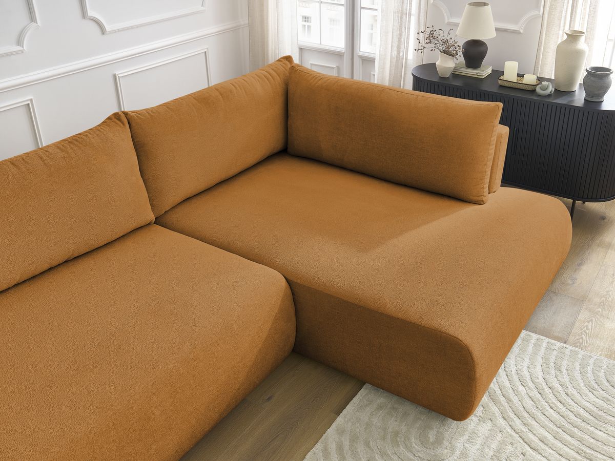 Bobochic Lucien Ecksofa mit Schlaffunktion und Bettkasten 296 × 198 cm Stoff Gelb Ecke rechts