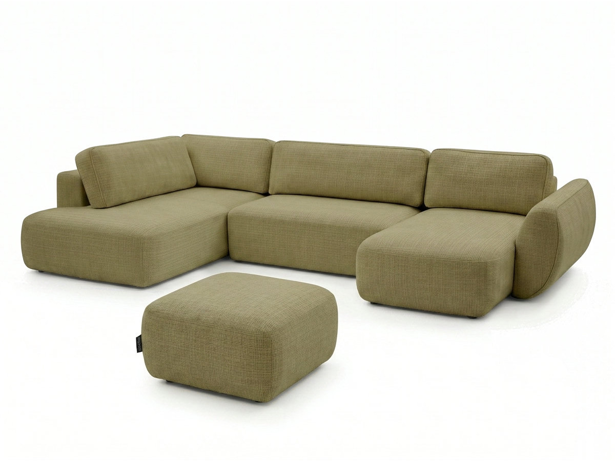 Bobochic Denise Wohnlandschaft mit Pouf Strukturstoff Grün Ecke rechts
