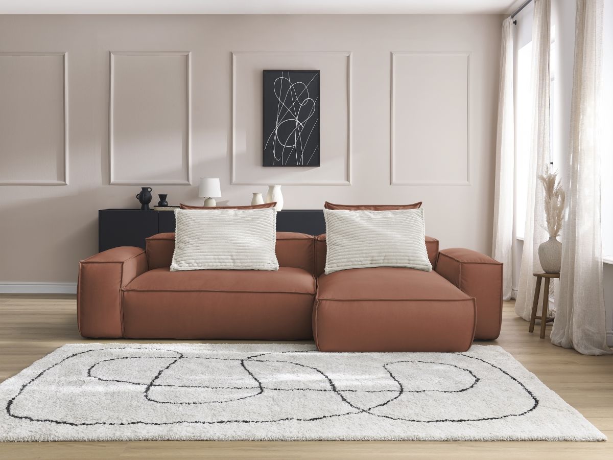 Bobochic Boheme Ecksofa, 3 Kissen Kunstleder Dunkelbraun