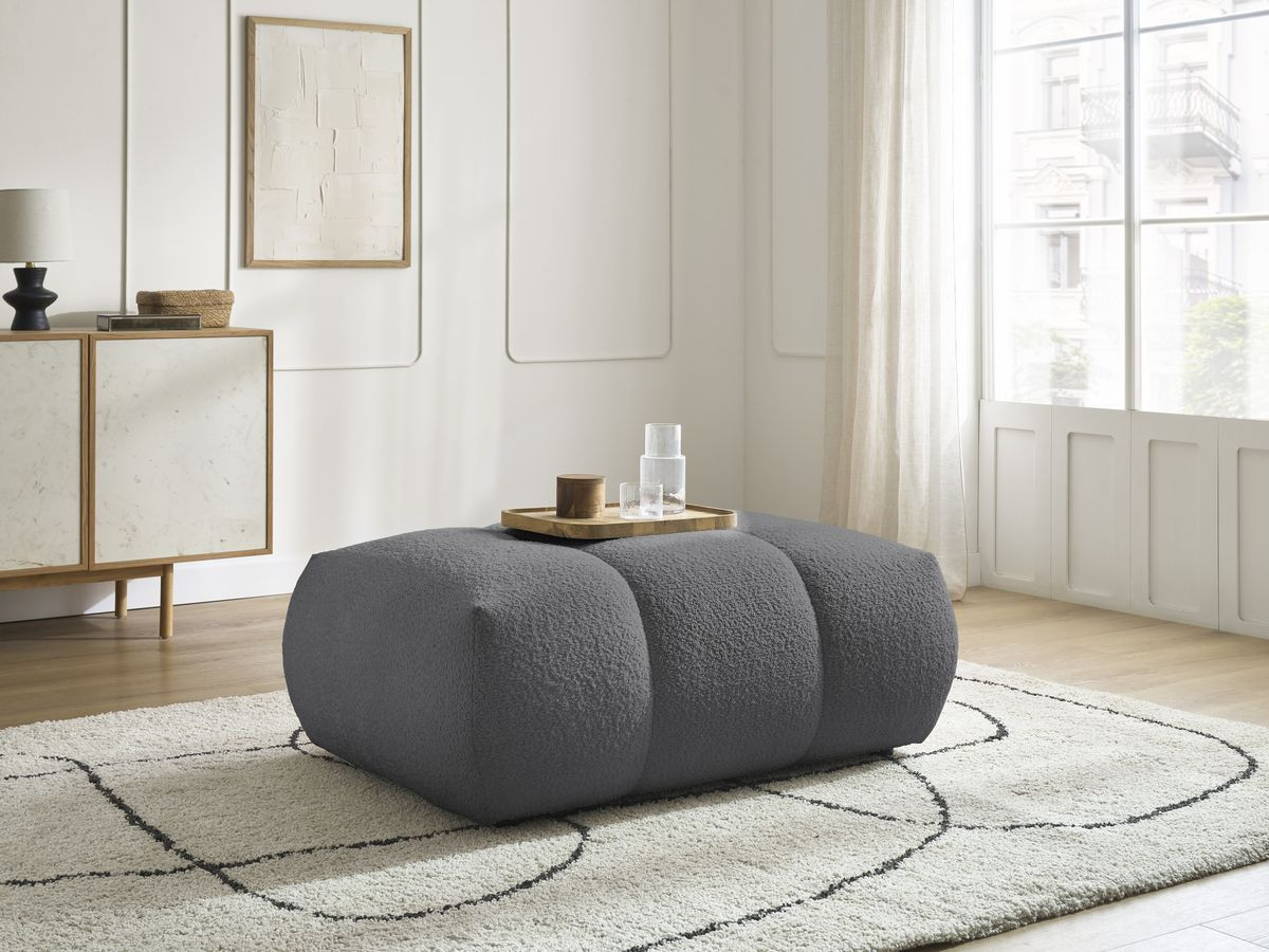 Bobochic Fuji Pouf Bouclé-Stoff Dunkelgrau