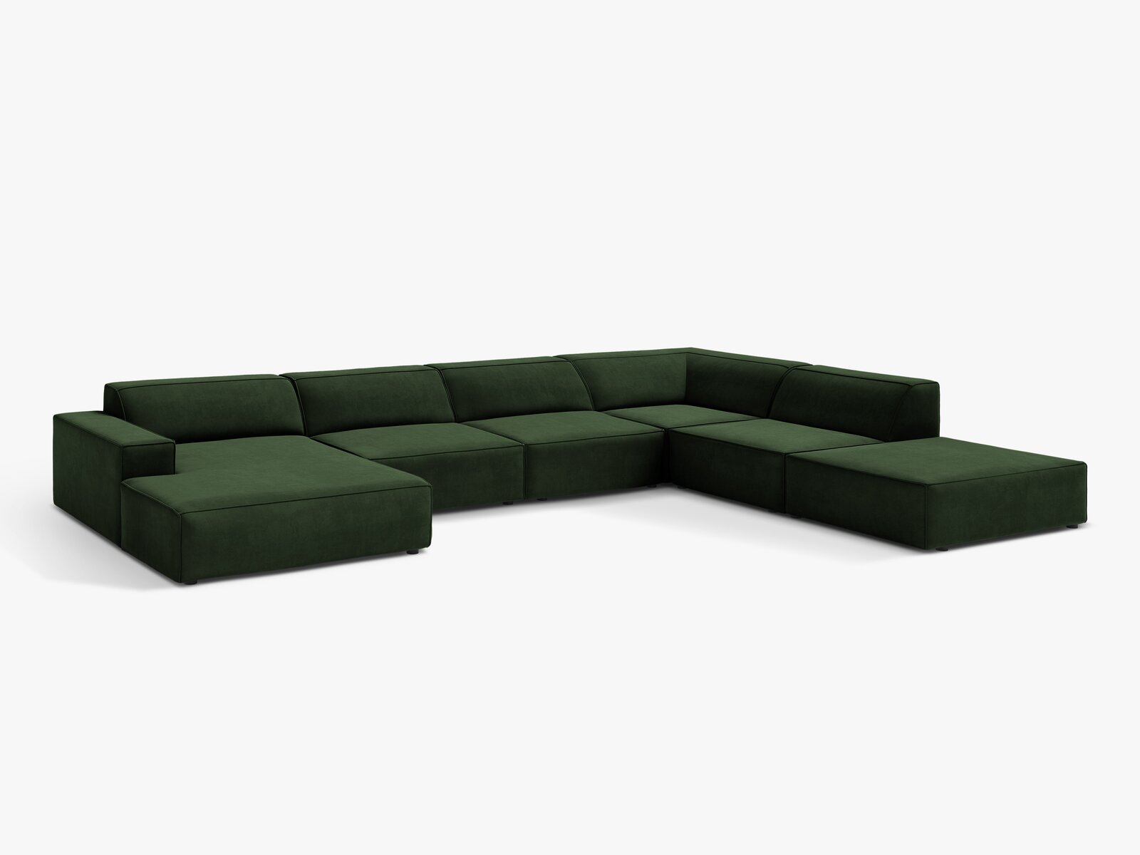 Micadoni Panorama-Ecksofa Jodie 7-Sitzer Samt Venus Flaschengrün Rechts
