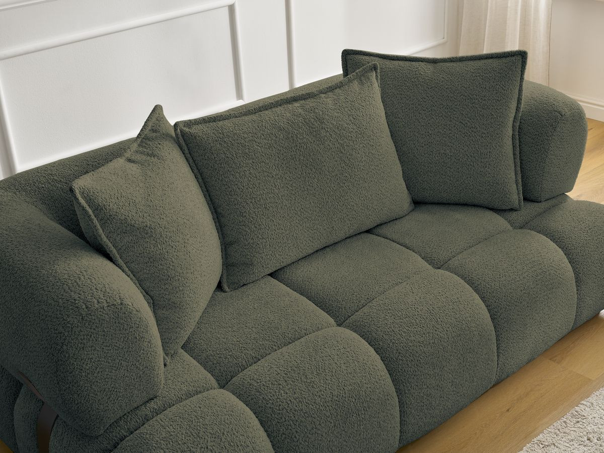 Bobochic Alya Sofa 2-Sitzer mit Pouf Bouclé-Stoff Grün