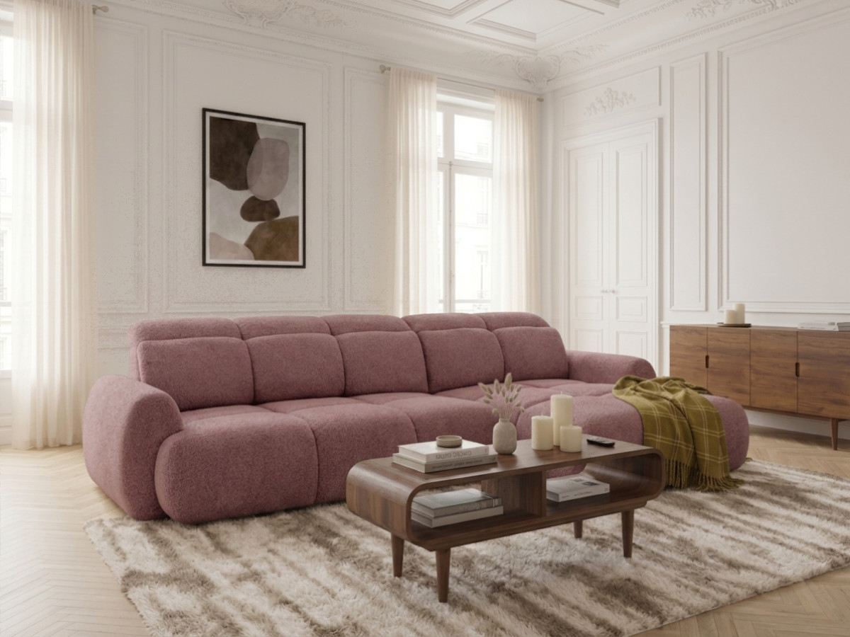 Bobochic Ruby Ecksofa mit Schlaffunktion und Bettkasten Chenille Rot Ecke rechts