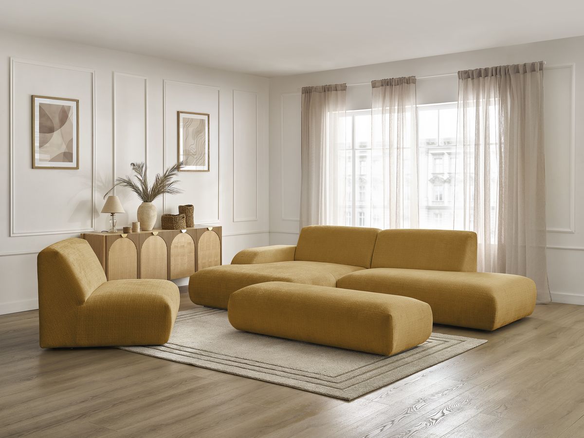 Bobochic Sirius Ecksofa mit Pouf 405 × 170 cm Strukturstoff Gelb Ecke links