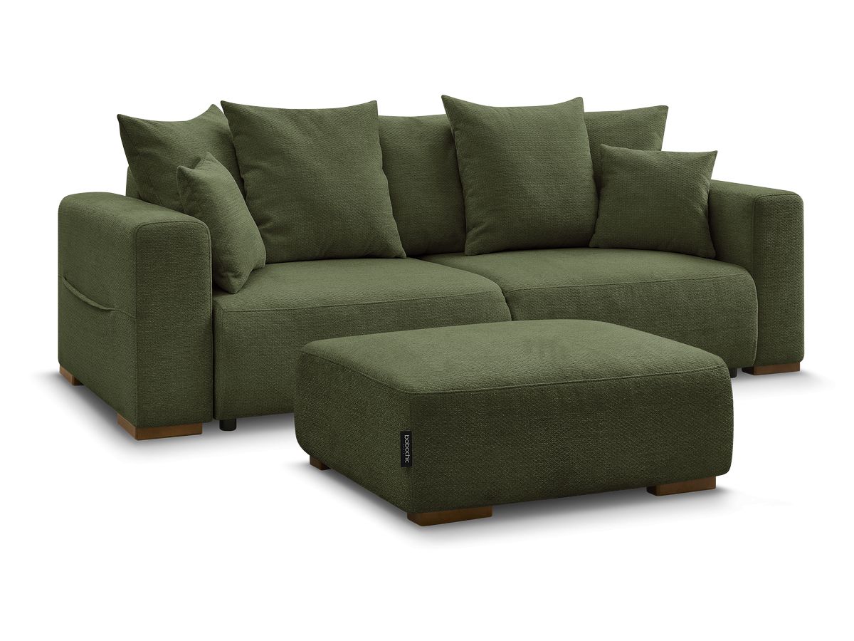 Bobochic Sidonie Schlafsofa 4-Sitzer mit Bettkasten und Pouf Melange-Stoff Grün