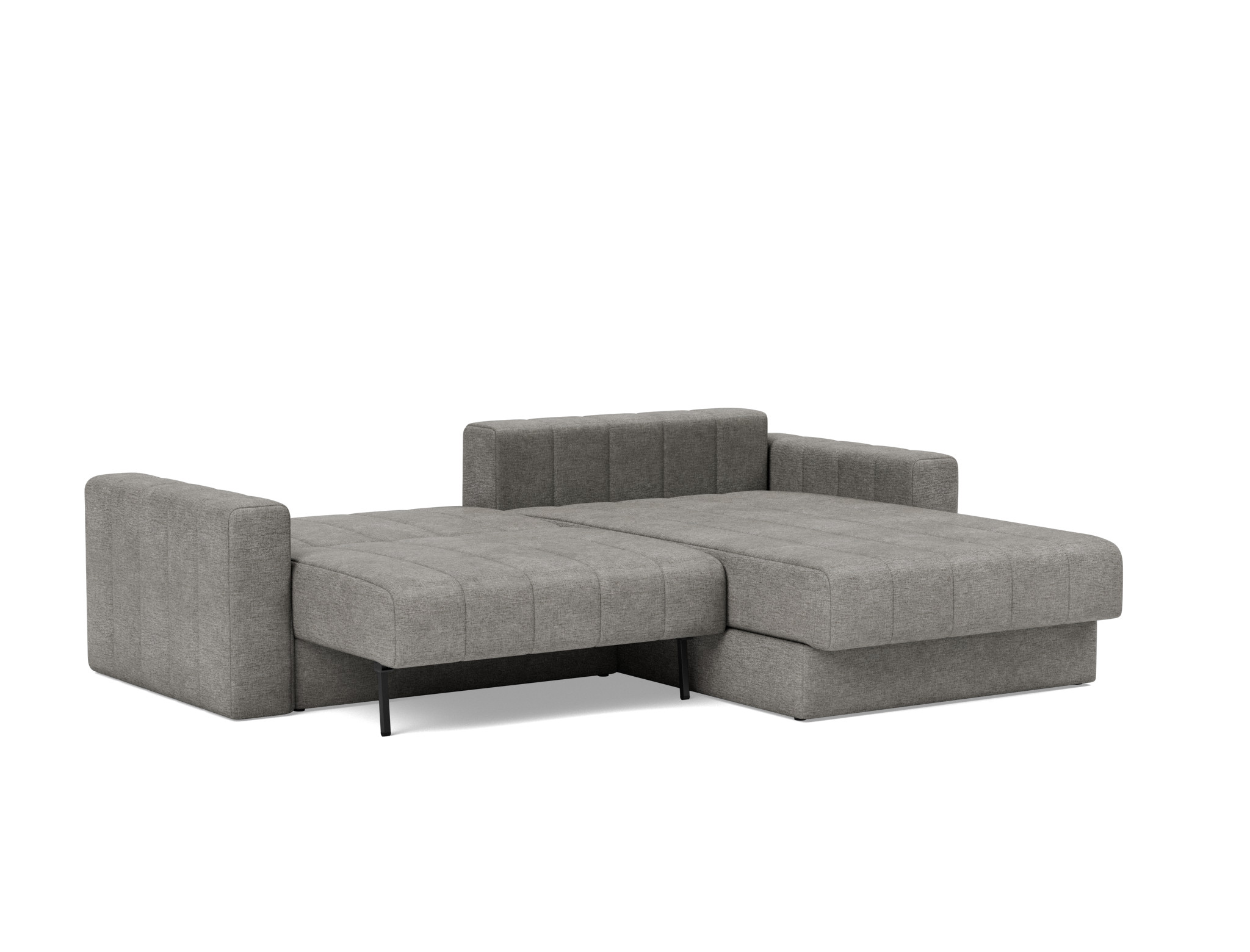 Schlafsofa Akello mit Chaiselongue und Armlehnen Flachgewebe Avella 282-Warm-Grey