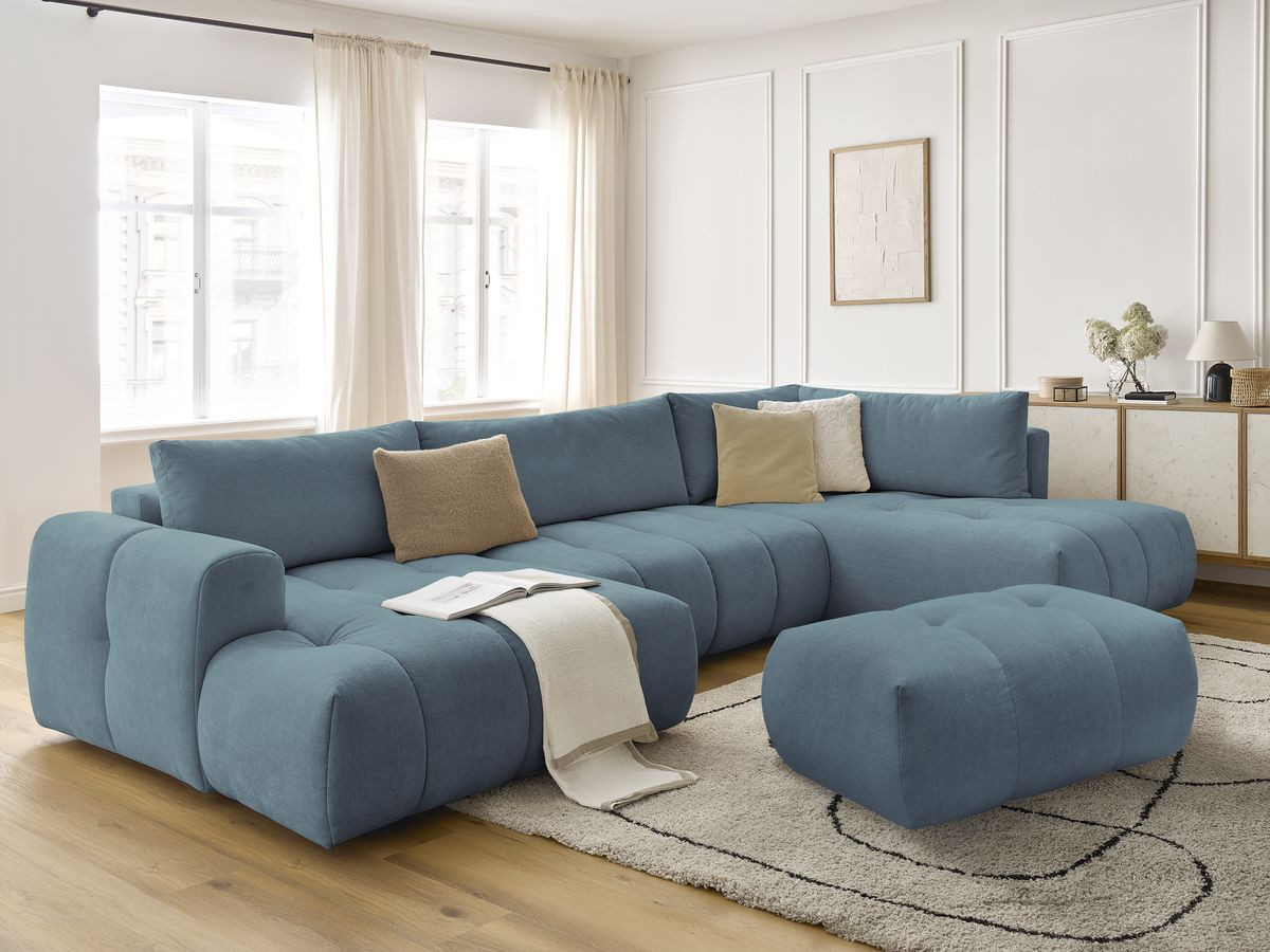 Bobochic Fuji Wohnlandschaft mit Pouf Stoff Hellblau Ecke links