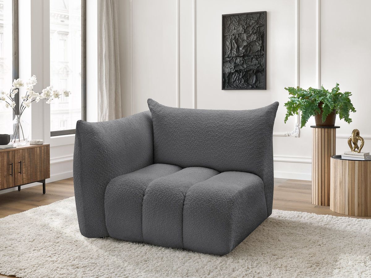 Bobochic Azra Sofamodul 1-Sitzer 117 × 112 cm Bouclé-Stoff Dunkelgrau Ecke links