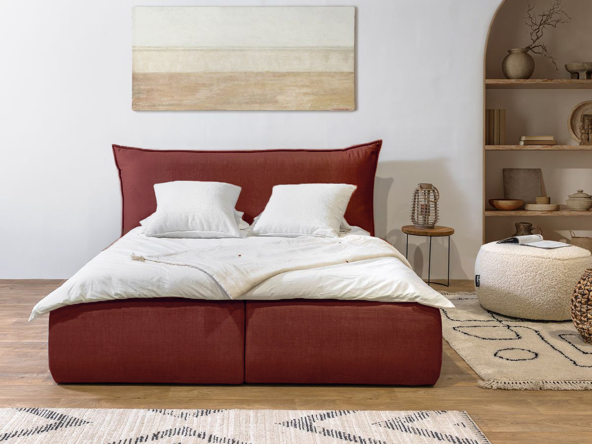 Bobochic Jade Polsterbett mit Bettkasten Stoff Rot, Liegefläche 160 × 200 cm