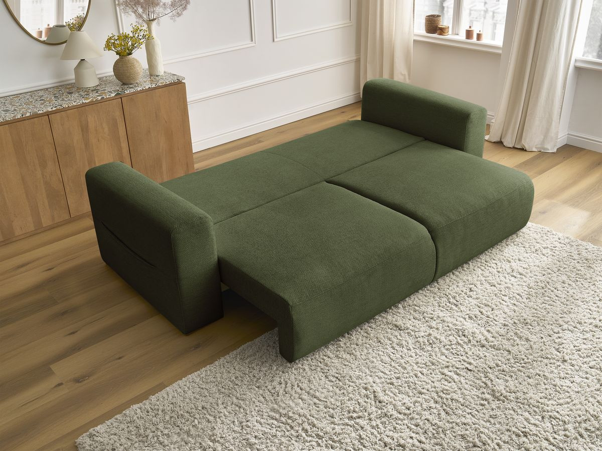 Bobochic Sidonie Schlafsofa 3-Sitzer mit Bettkasten Melange-Stoff Grün