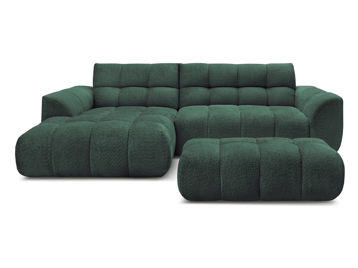 Bobochic Jaya Ecksofa mit Pouf Chenille Dunkelgrün Ecke links