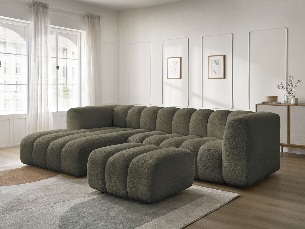 Bobochic Talia Ecksofa mit Pouf Bouclé-Stoff Grün Ecke links