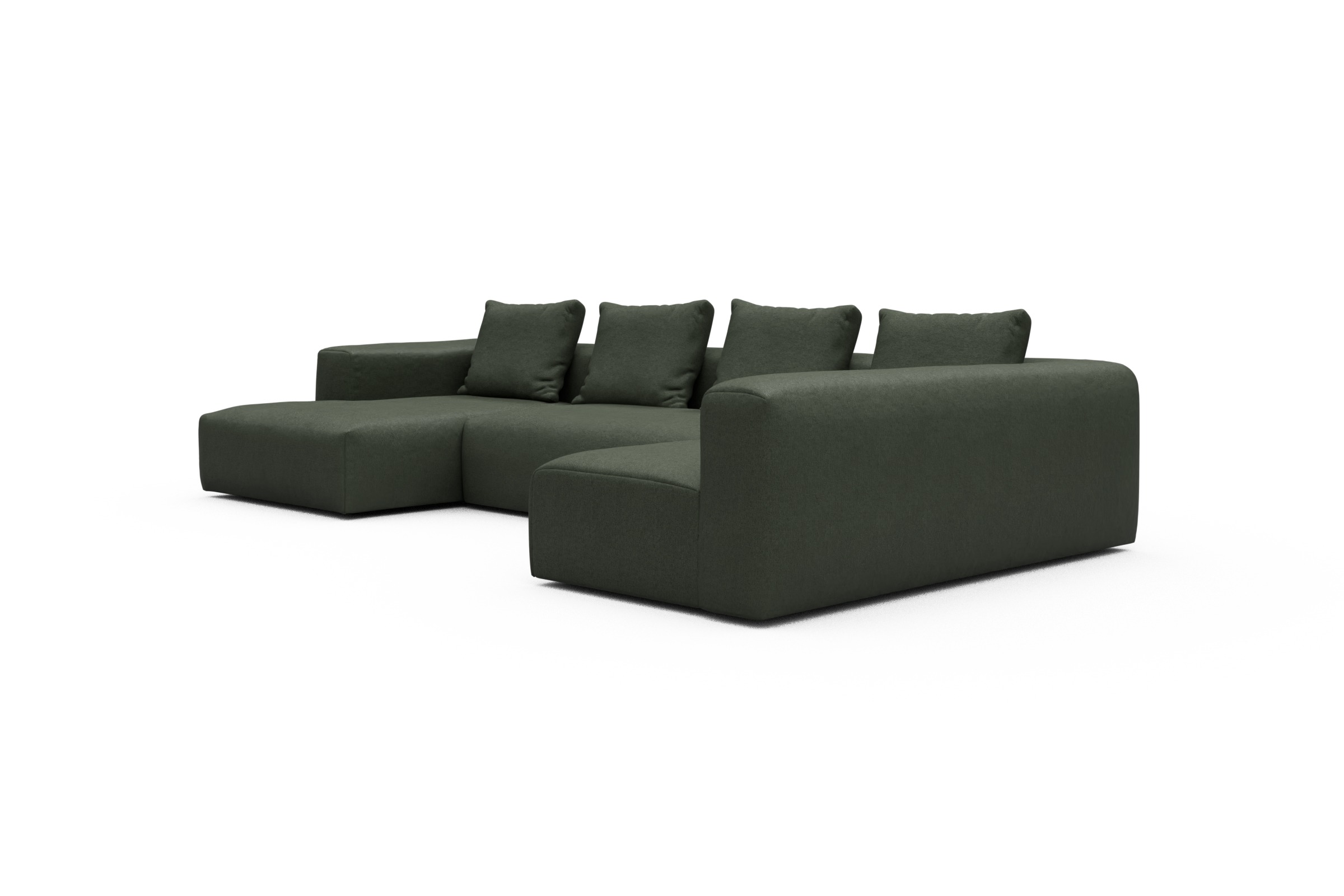Wohnlandschaft Fred Chaiselongue links mit 2-Sitzer und lange Armlehne rechts Denari-Forest-Green