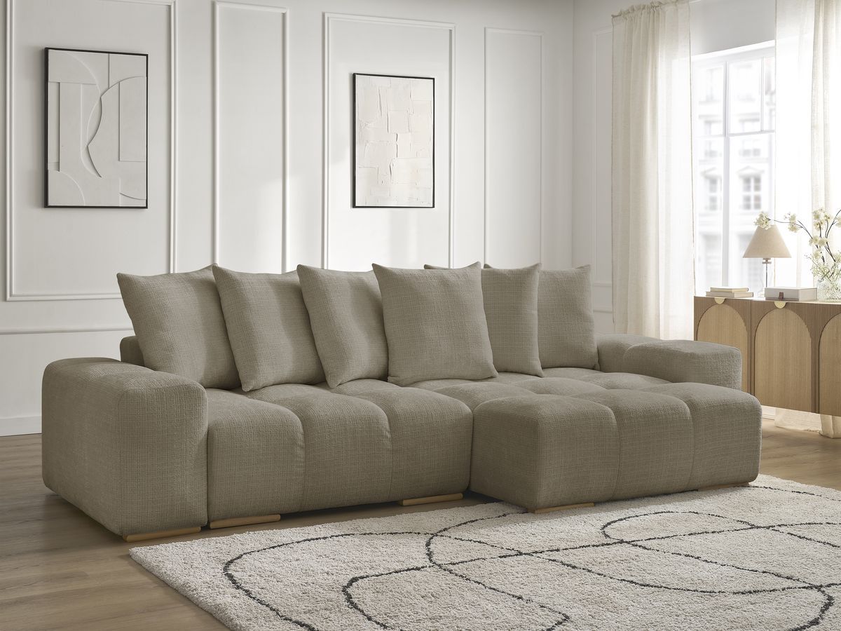 Bobochic Anakin Ecksofa, 6 Kissen Strukturstoff Taupe