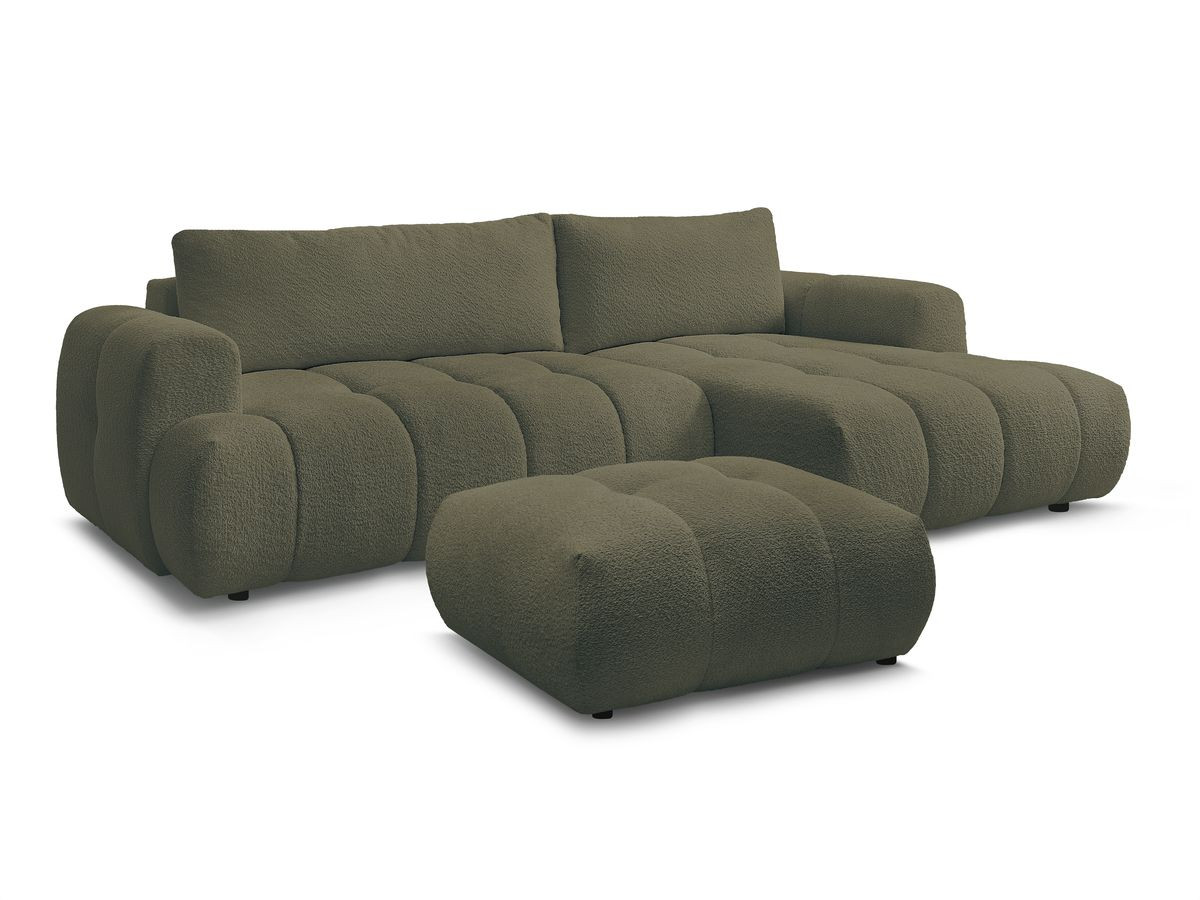 Bobochic Fuji Ecksofa mit Schlaffunktion und Bettkasten und Pouf 292 × 160 cm Bouclé-Stoff Grün Ecke rechts