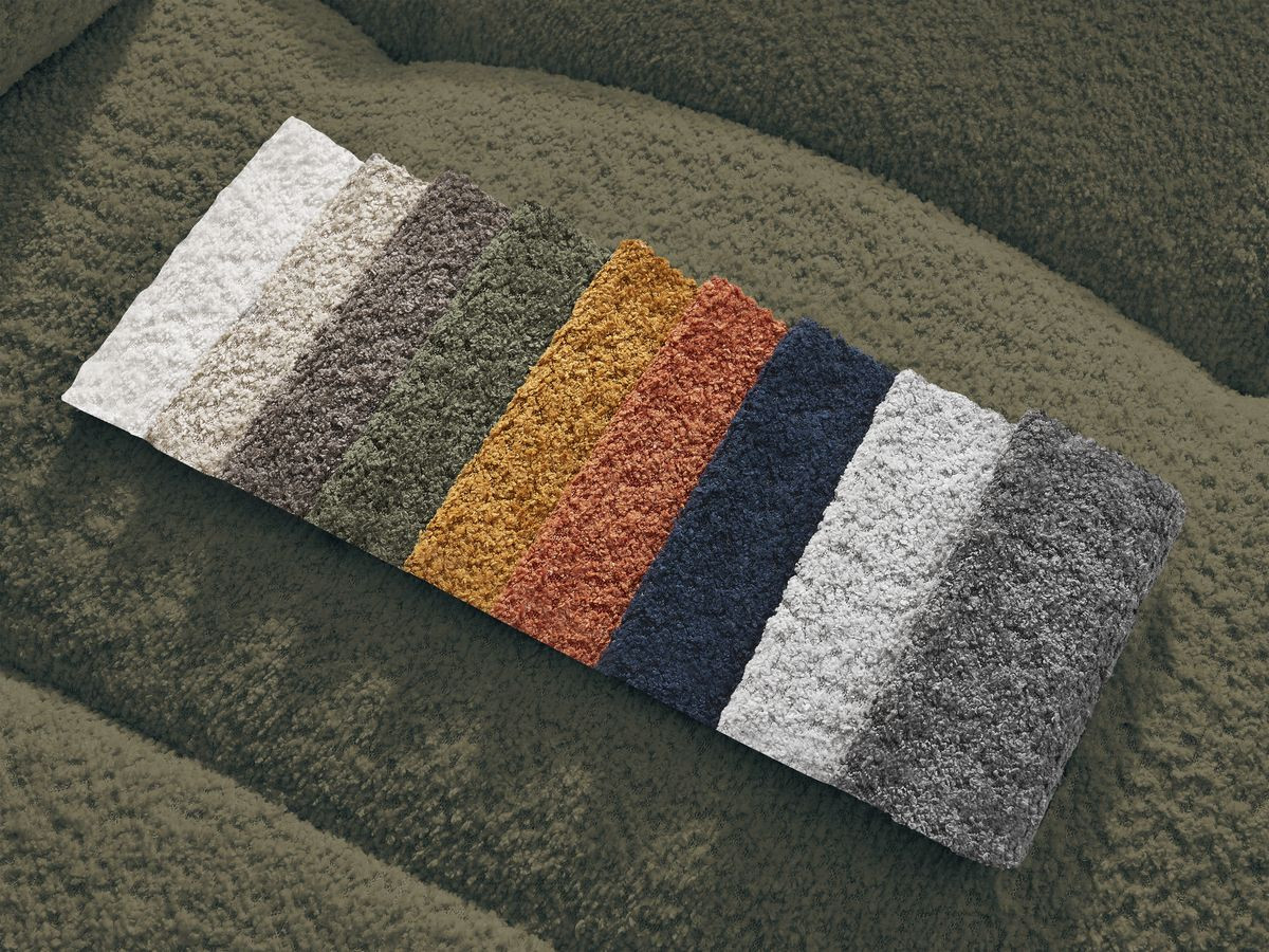 Bobochic Roxelane Ecksofa mit Schlaffunktion und Bettkasten 258 × 150 cm Bouclé-Stoff Grün Ecke rechts