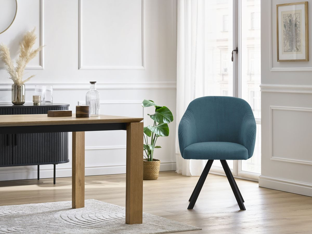 Bobochic Sophie Esszimmerstuhl 2er-Set mit Sternfuß Cordsamt Dunkelblau