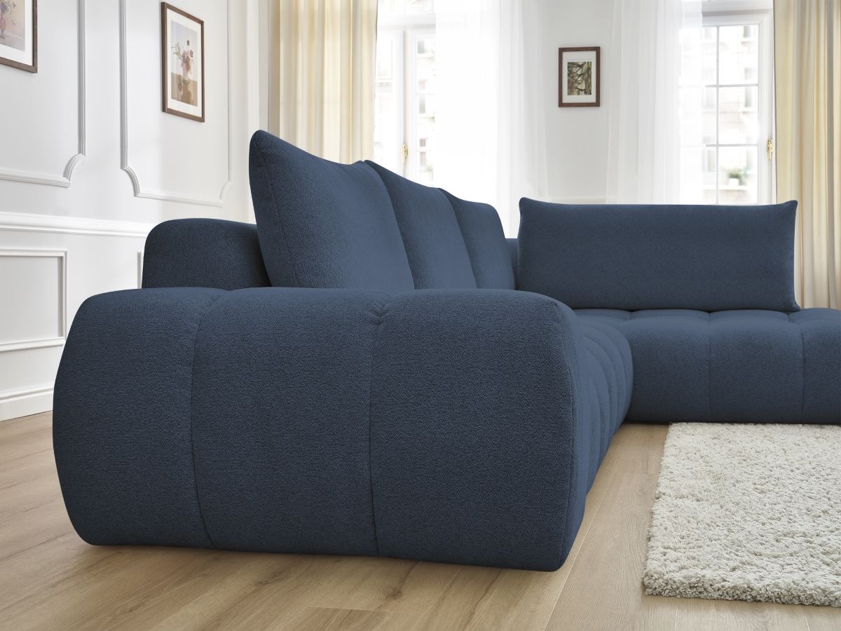Bobochic Everest Ecksofa, 4 Kissen Melange-Stoff Dunkelblau Ecke rechts