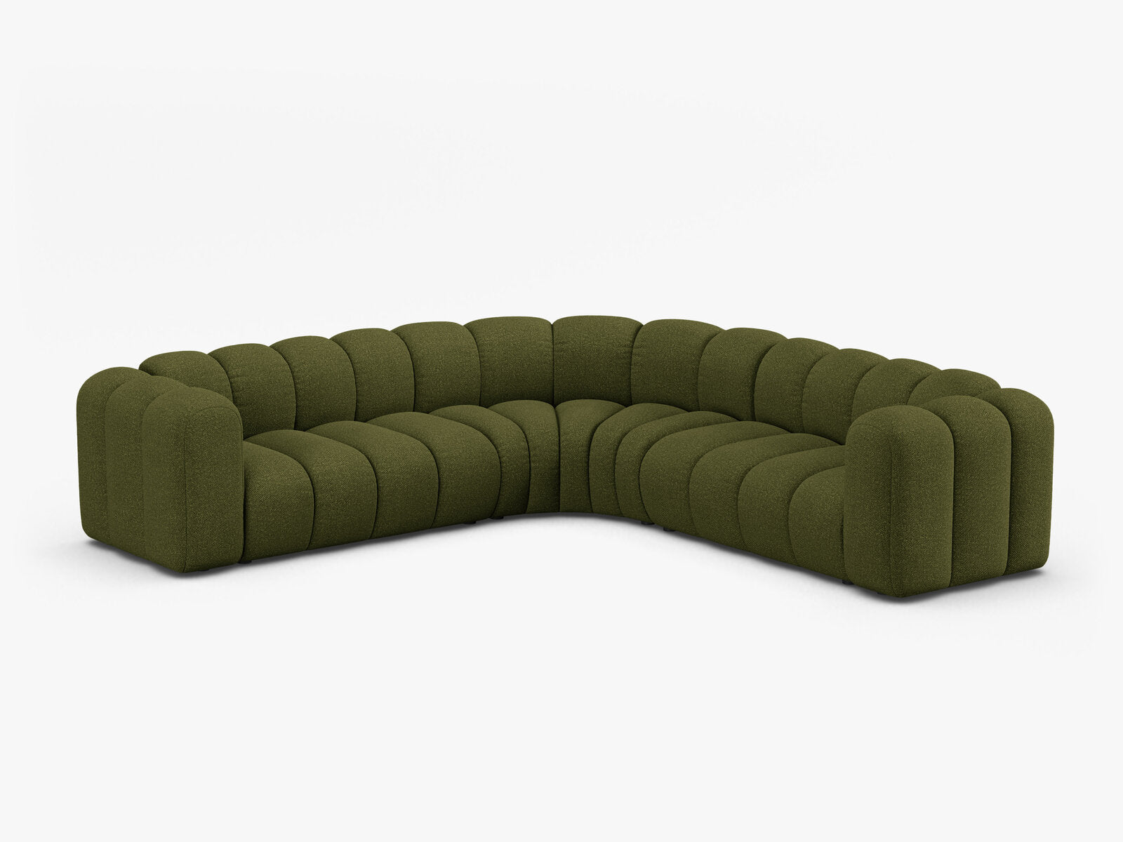 Micadoni symmetrisches Ecksofa Lupine 5-Sitzer mittelgroß Boucle Baloo Dunkel-Olivgrün