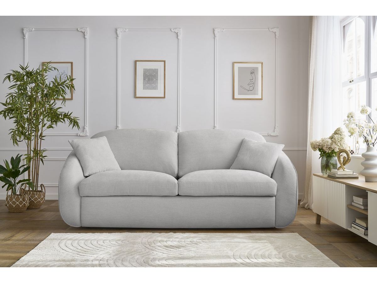 Bobochic Cezanne Schlafsofa 3-Sitzer Stoff Hellgrau, Liegefläche 140 × 194 cm