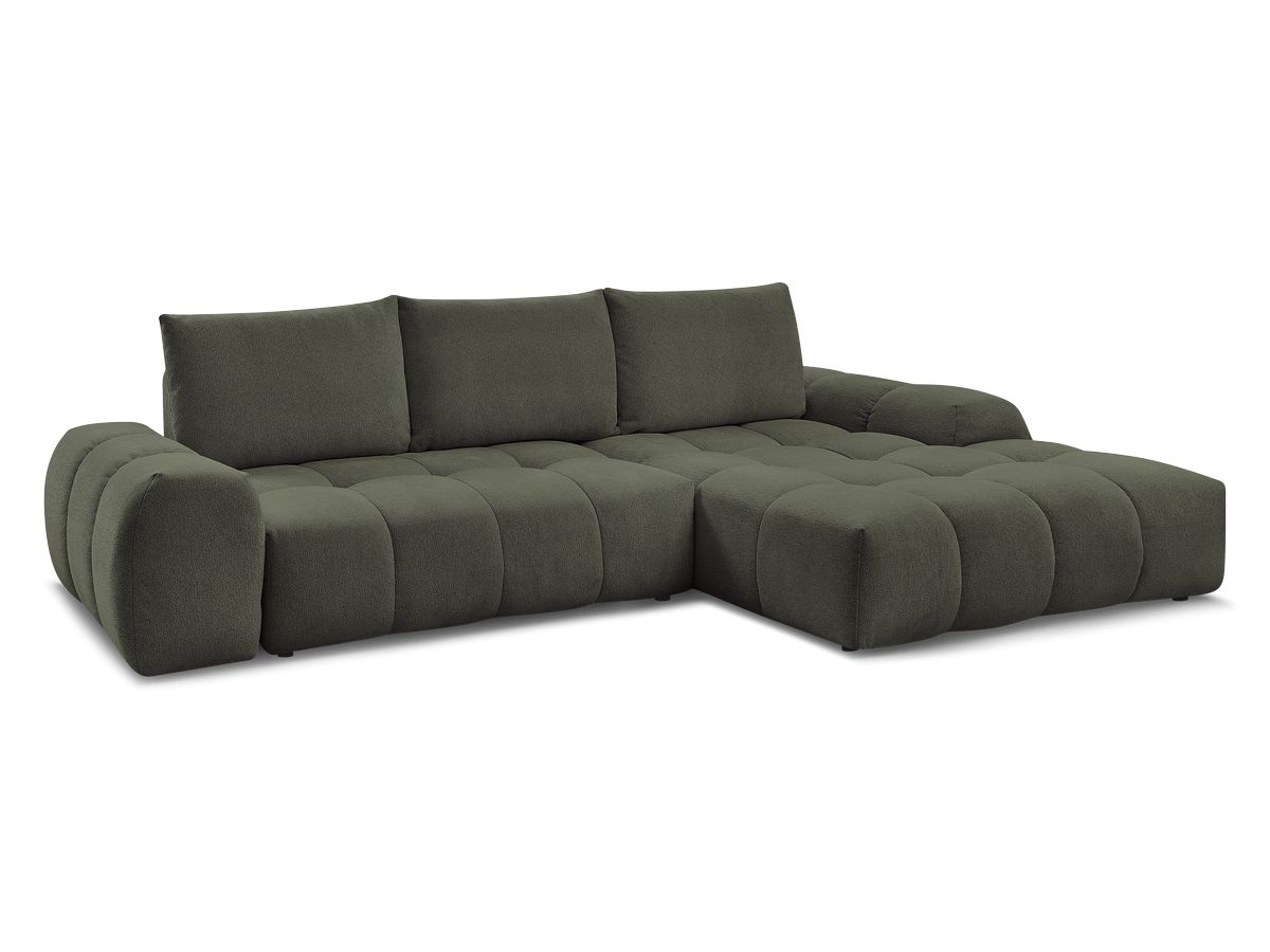 Bobochic Everest Ecksofa mit Schlaffunktion und Bettkasten 318 × 180 cm, 3 Kissen Melange-Stoff Grün Ecke rechts