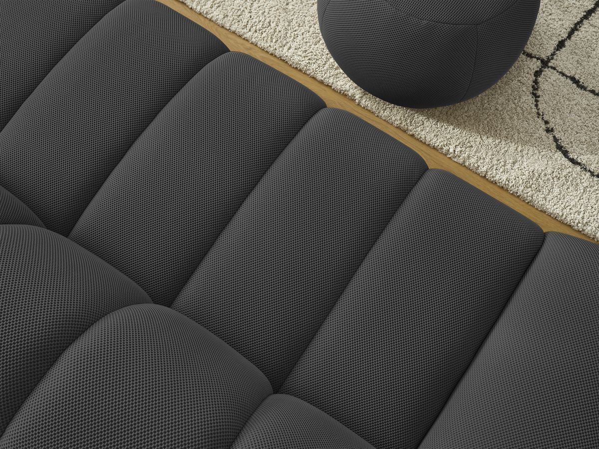 Bobochic Hayden Sofa 3-Sitzer mit Pouf 226 × 107 cm Mesh-Stoff Schwarz