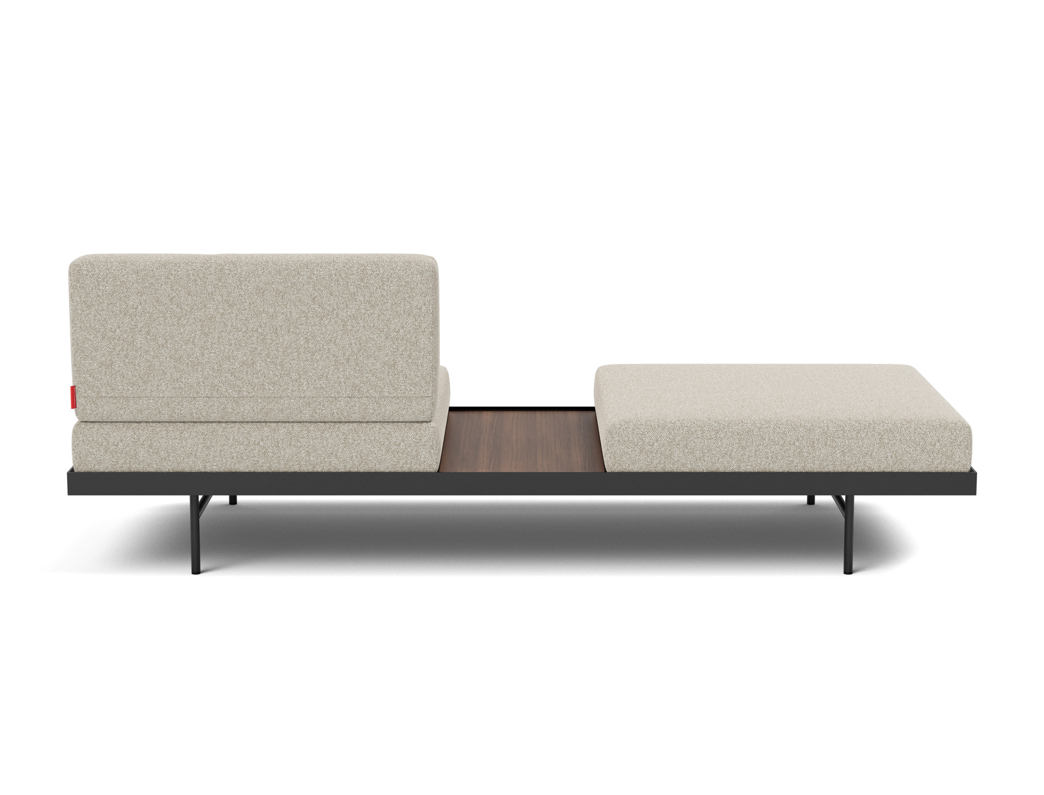 Tagesbett Puri Boucle Skandi 539-Beige Beine mit Nussbaumtisch