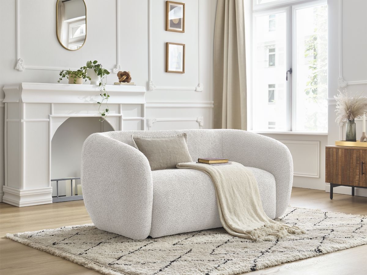 Bobochic Celine Sofa 2-Sitzer Bouclé-Stoff Weiß