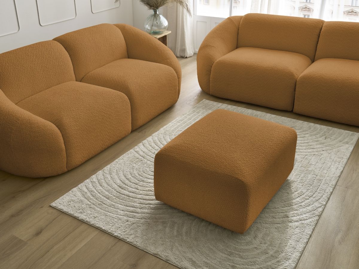 Bobochic Tina Sofa 6-Sitzer mit Pouf Bouclé-Stoff Gelb