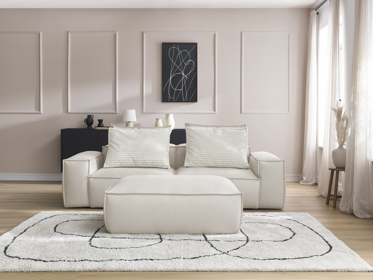 Bobochic Boheme Sofa 4-Sitzer mit Pouf Kunstleder Beige