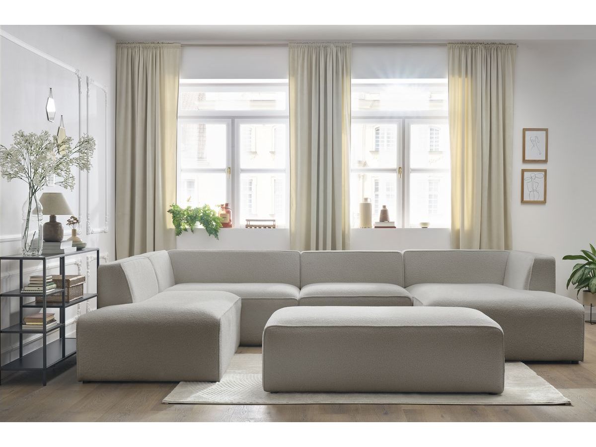 Bobochic Megeve Wohnlandschaft mit Pouf Bouclé-Stoff Hellgrau Ecke rechts