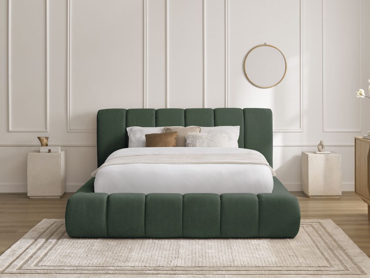 Bobochic Denali Polsterbett mit Bettkasten Stoff Grün, Liegefläche 140 × 190 cm