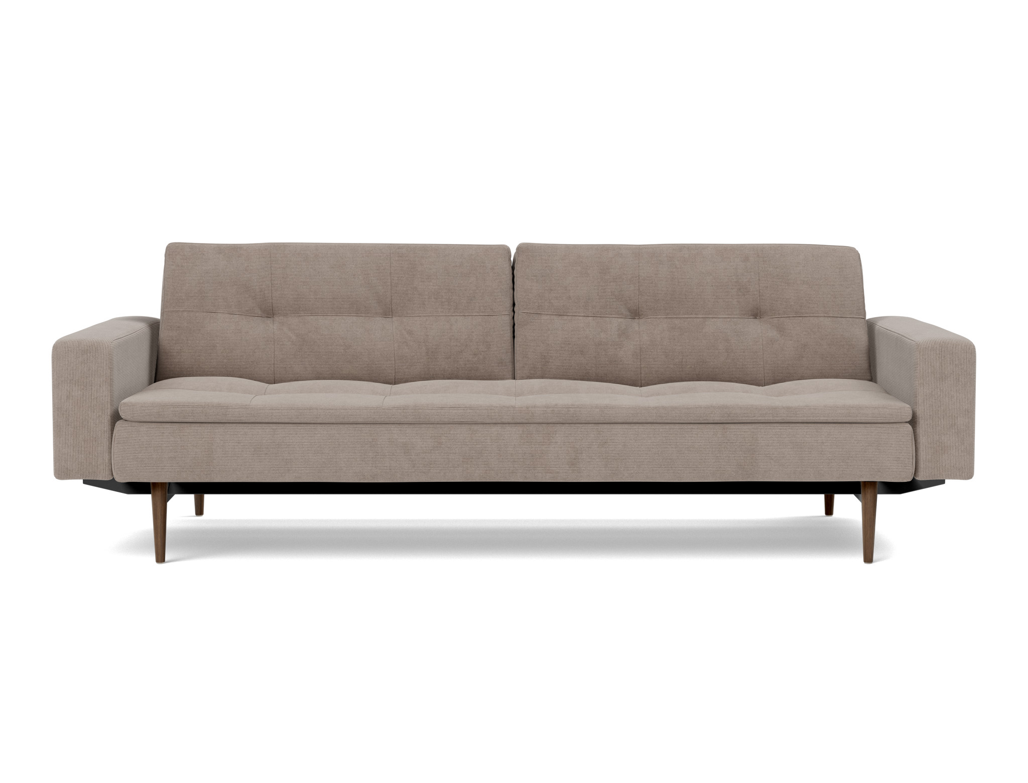 Schlafsofa Dublexo mit Armlehnen Kord Cordufine 318-Beige Beine Styletto Eiche dunkel