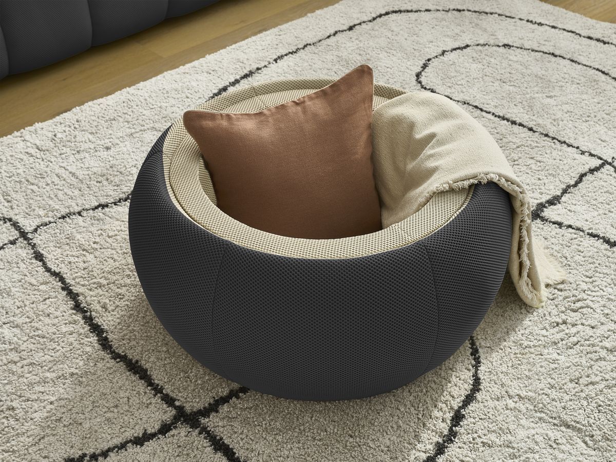 Bobochic Hayden Sofa 2-Sitzer mit Pouf Mesh-Stoff Schwarz