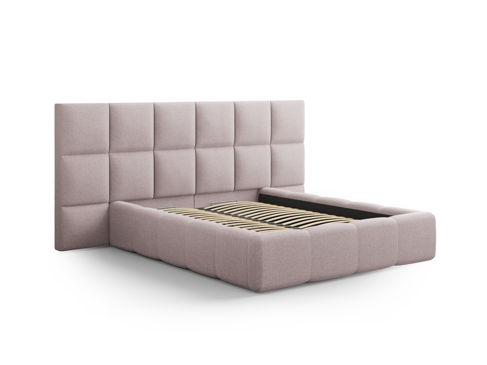 Cosmopolitan Design Stauraumbett mit doppeltem Kopfteil Livigno 200x200 Strukturierter Stoff Solid Rosa