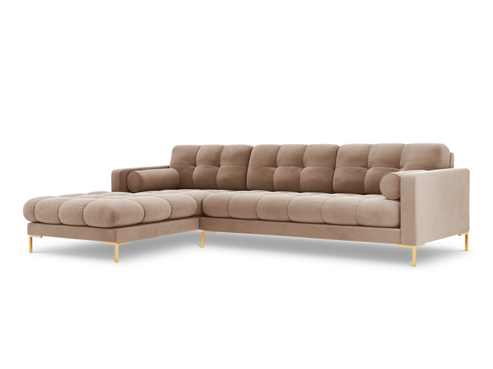 Cosmopolitan Design Ecksofa Bali 5-Sitzer Samt Bluvel Beige Links Beine Gold