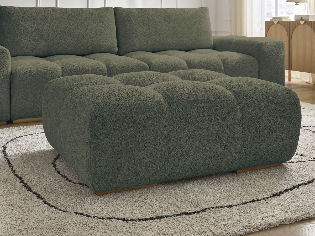 Bobochic Anakin Schlafsofa 3-Sitzer mit Bettkasten und Pouf, 2 Kissen Bouclé-Stoff Grün