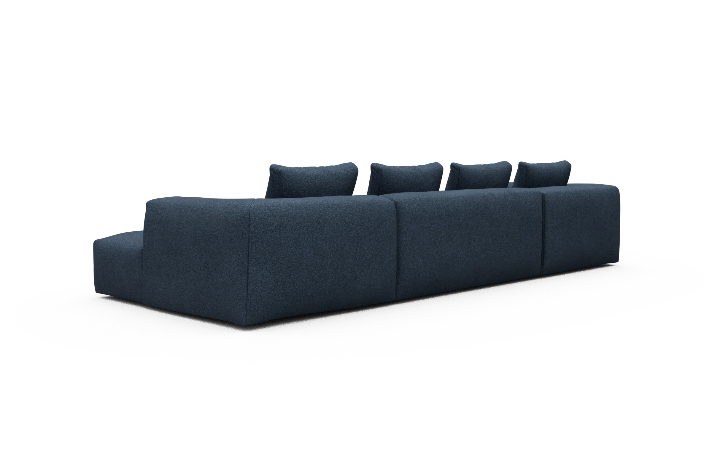 Wohnlandschaft Fred Relax-Ecke links mit 2-Sitzer und Chaiselongue rechts Boucle Skandi 537-Blue