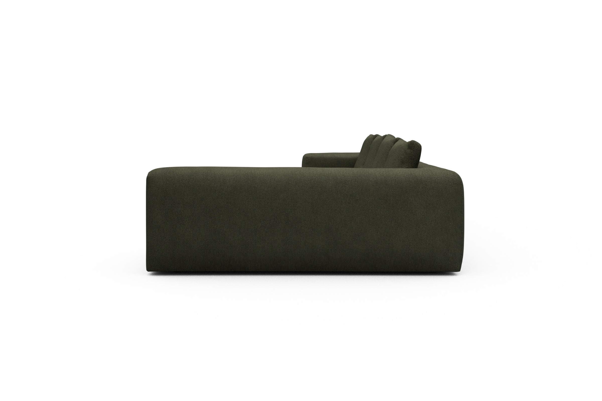 Wohnlandschaft Fred Chaiselongue links mit 2-Sitzer und lange Armlehne rechts Boucle-Forest-Green