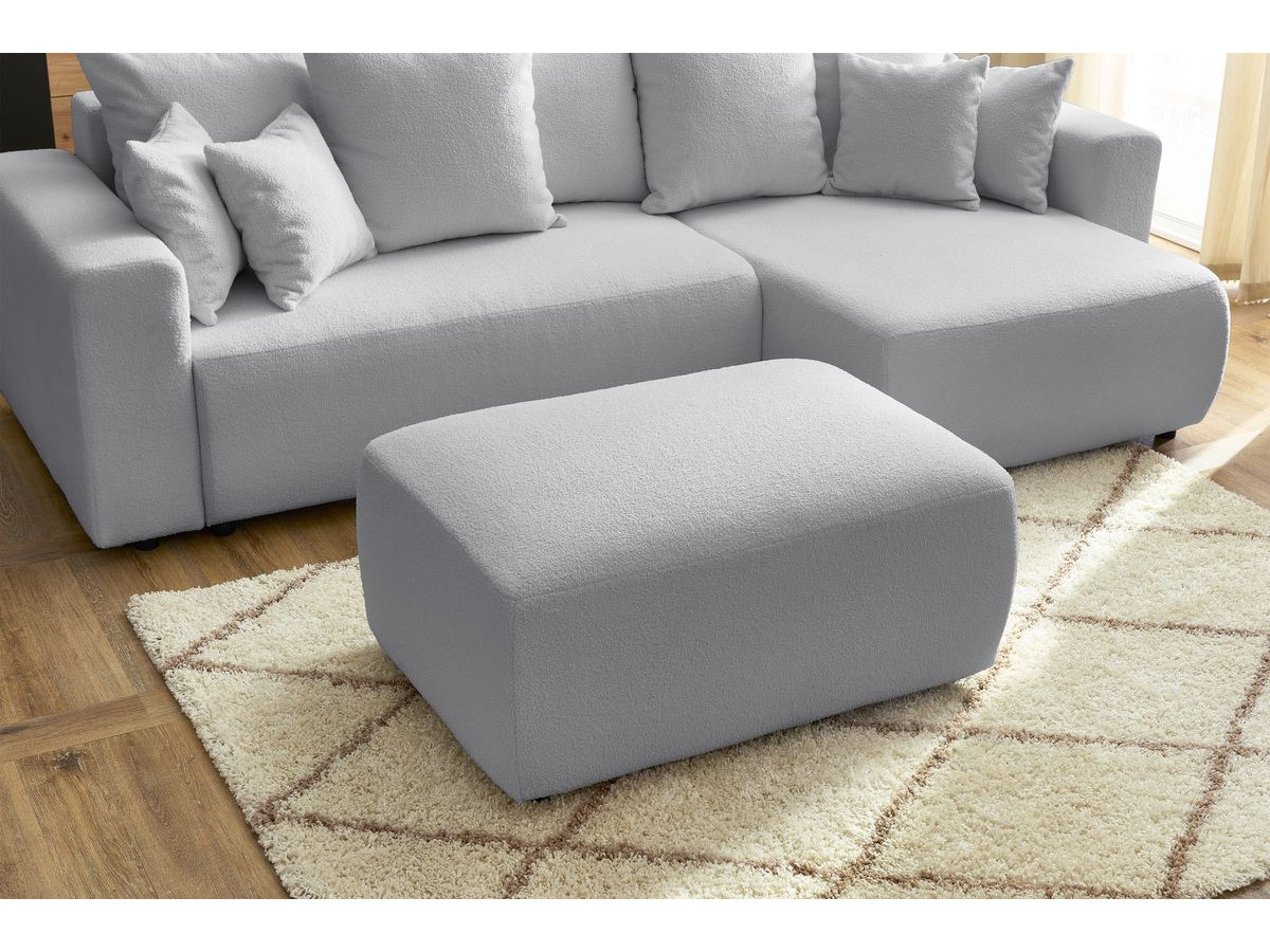 Bobochic Envy Ecksofa mit Schlaffunktion und Bettkasten und rechteckigem Pouf Bouclé-Stoff Hellgrau