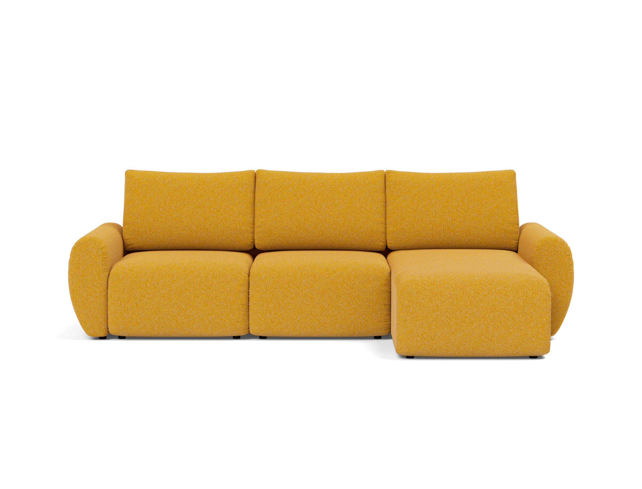 Schlafsofa Norum mit Chaiselongue und Curve-Armlehnen Boucle Skandi 536-Ochre
