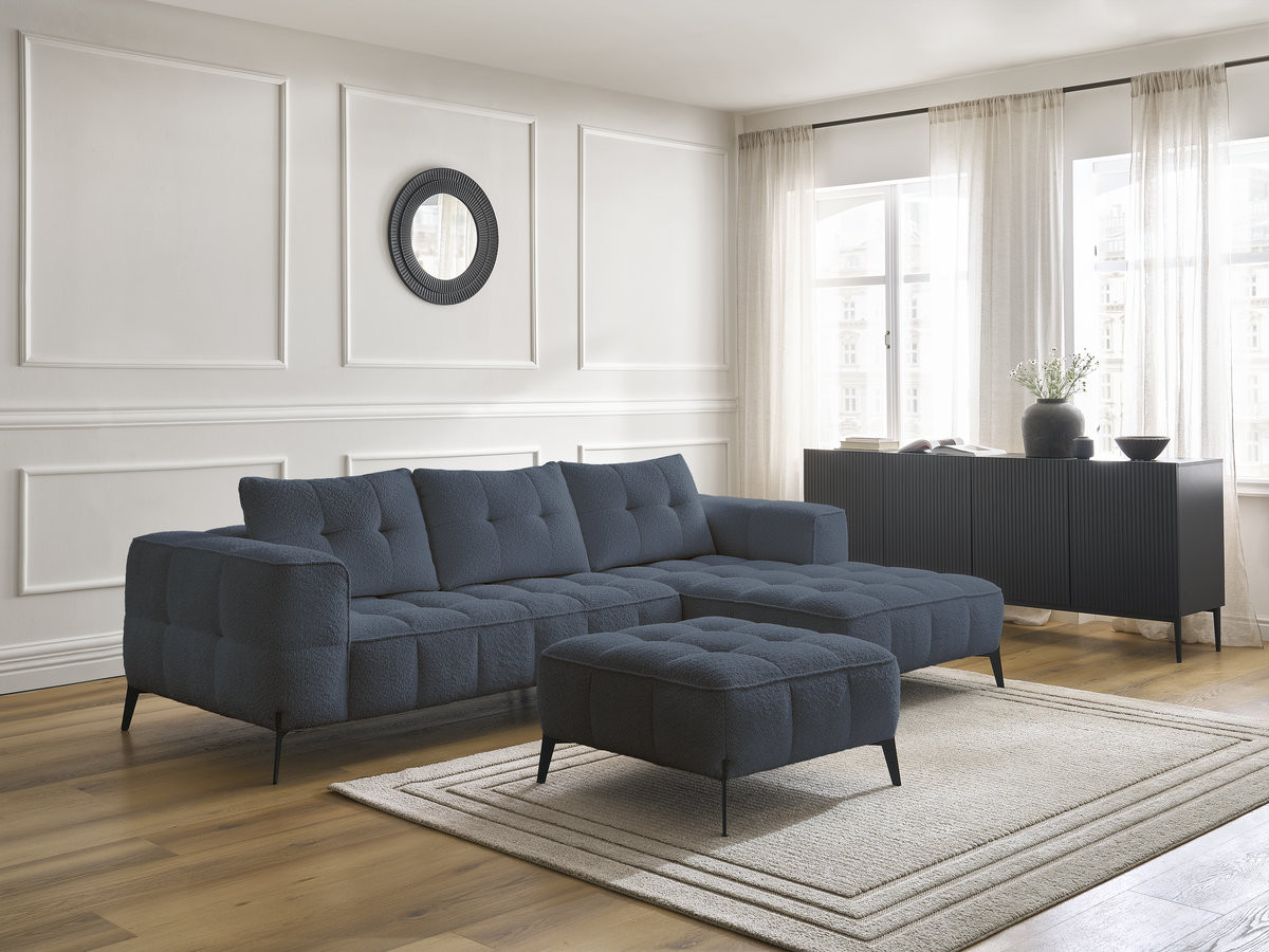 Bobochic Anis Ecksofa mit Pouf Bouclé-Stoff Dunkelblau Ecke rechts