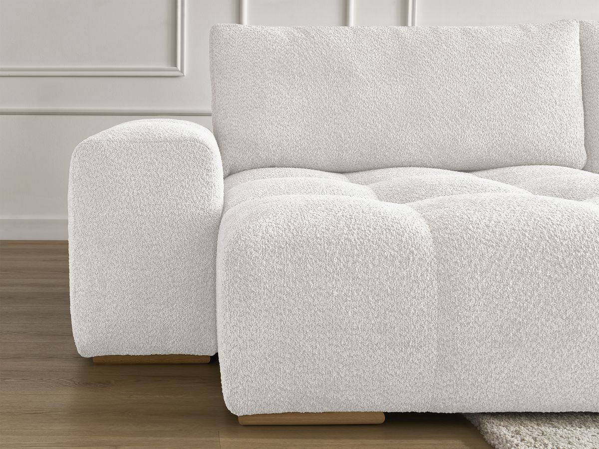 Bobochic Anakin Wohnlandschaft, Liegefläche 137 × 382 cm, 3 Kissen Bouclé-Stoff Weiß