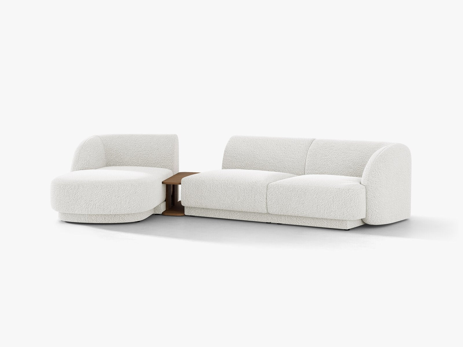 Micadoni Modulares Sofa Miley mit Recamiere 3-Sitzer Links Boucle Baloo Weiß