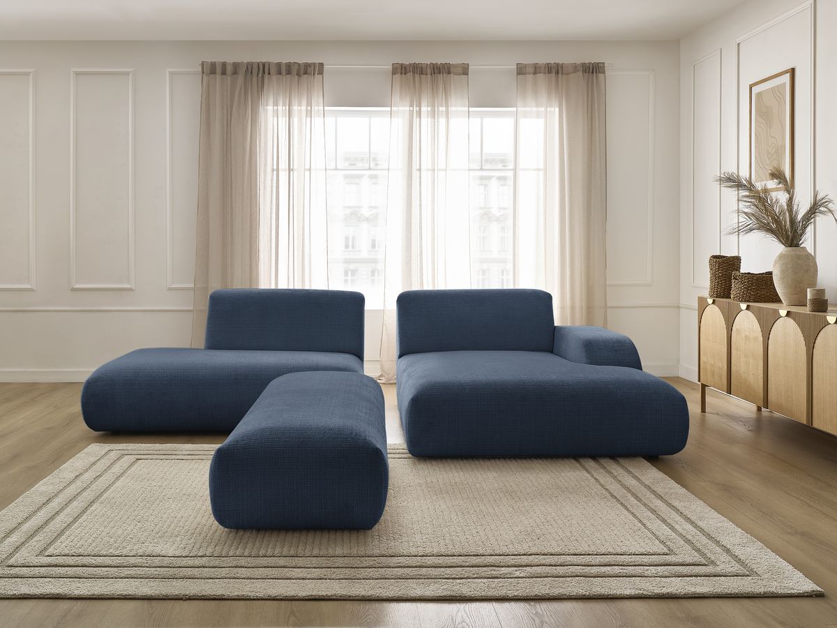 Bobochic Sirius Ecksofa mit Pouf 300 × 170 cm Strukturstoff Dunkelblau Ecke rechts