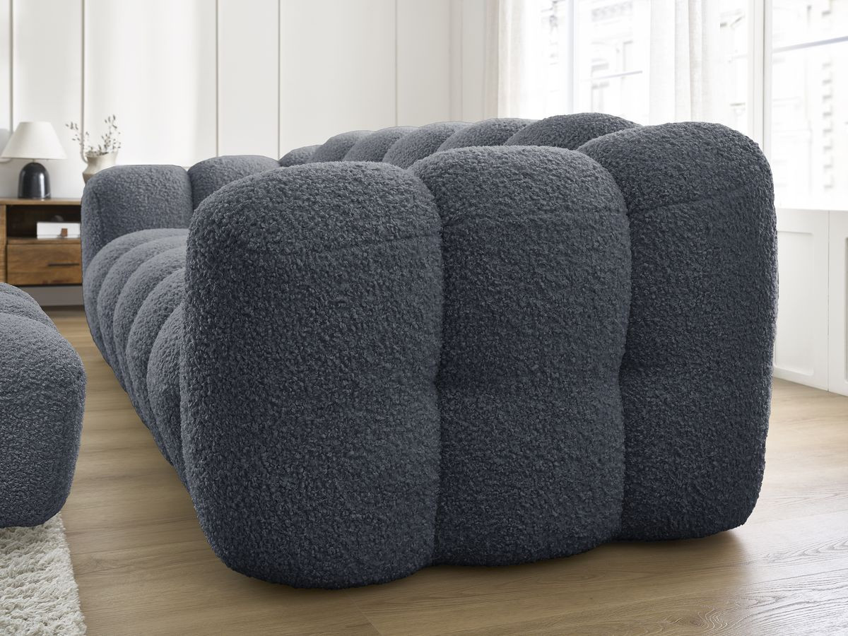 Bobochic Hippolyte Sofa 3-Sitzer mit Pouf Bouclé-Stoff Dunkelgrau