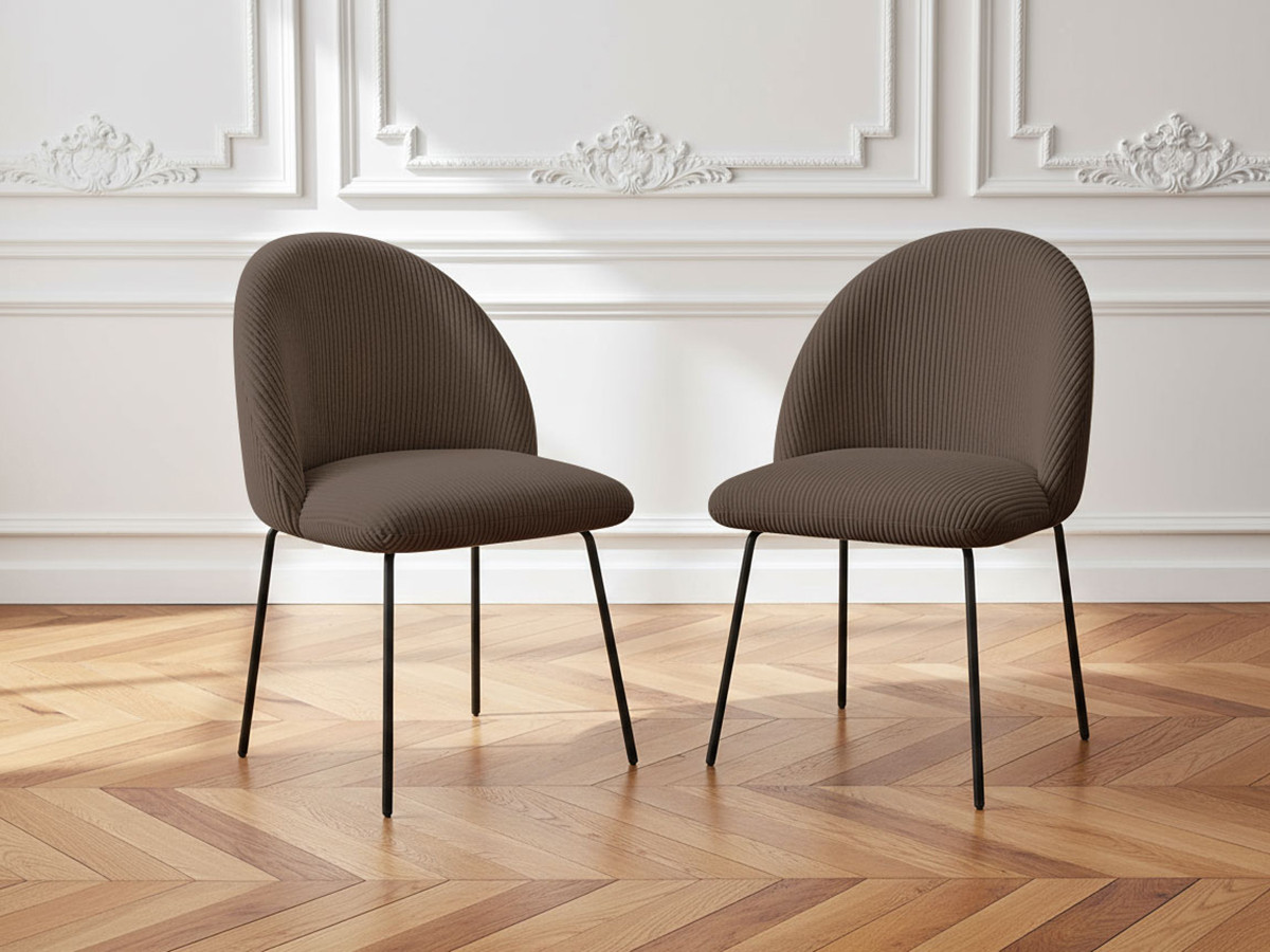 Bobochic Lalie Esszimmerstuhl 2er-Set mit Metallbeinen, schwarz Cordsamt Braun