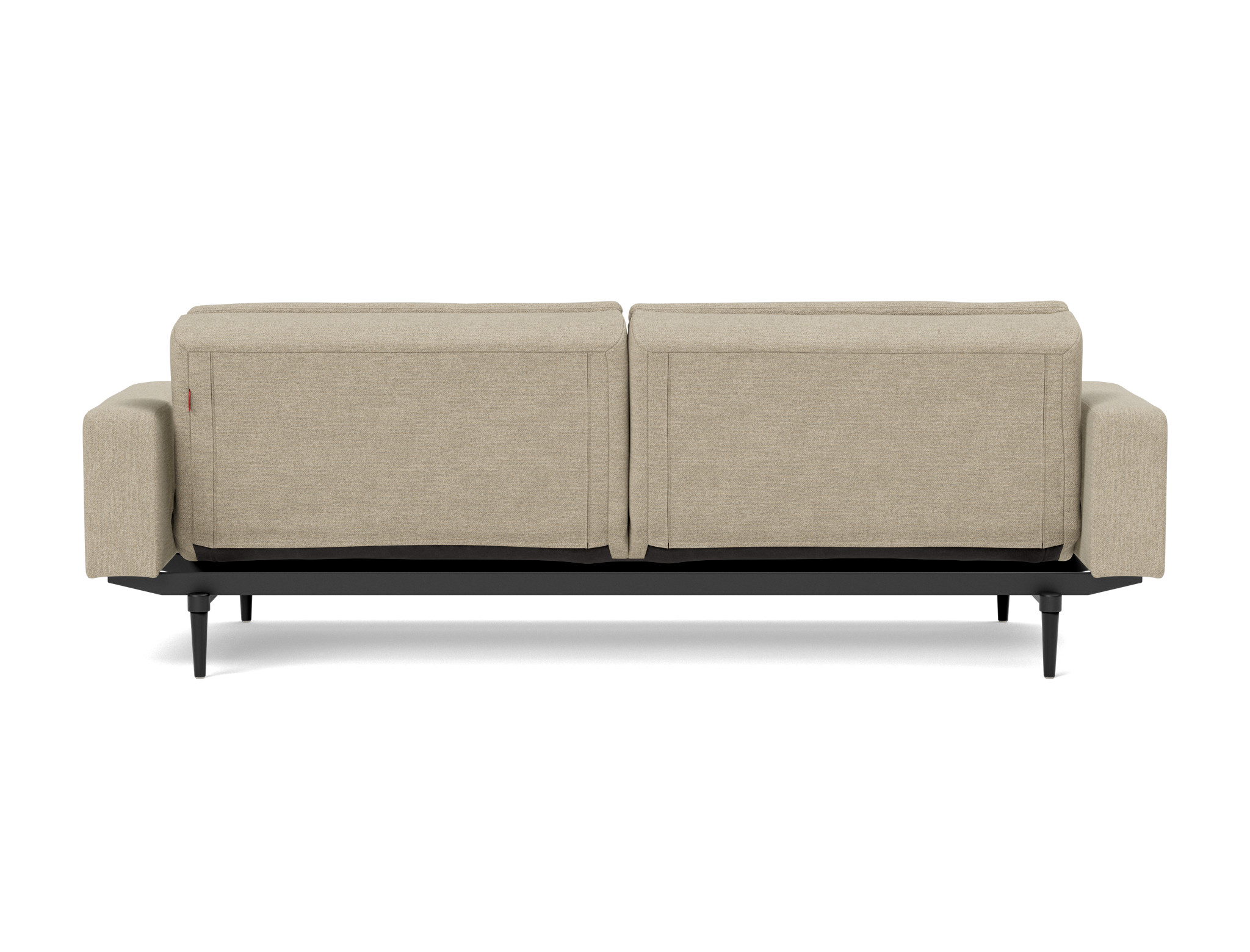 Schlafsofa Dublexo mit Armlehnen Strukturierter Stoff Taura 356-Sand Beine Styletto Eiche schwarz